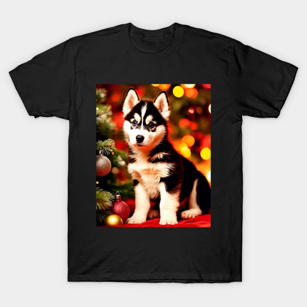 Husky Puppy Dog Christmas T-Shirt by nicecorgi